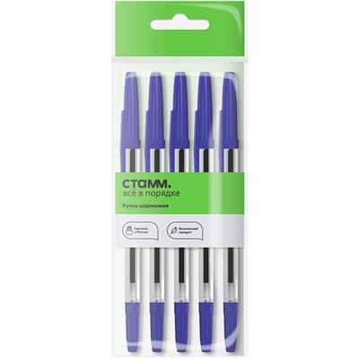 Ручка шариковая синяя "Оптима" 5шт., СТАММ 1,0мм 346496. СТОК - фото 62784457