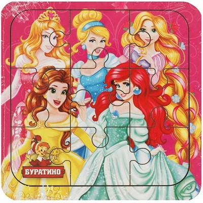 Деревянный Пазл принцессы, 10*10 см терм. пакет Буратино PRINC-01 - фото 62784475