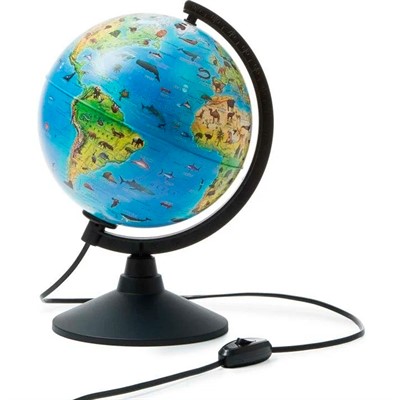 Глобус Зоогеографический 210 мм Детский с подсветкой. К012100206 - фото 62784573