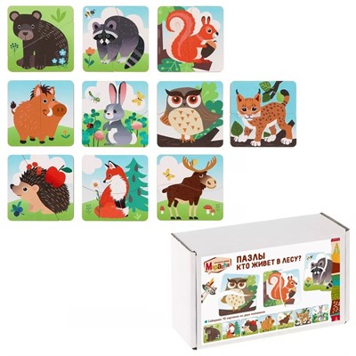 Деревянный Пазл 10 Кто живет в лесу? Картинки половинки 962519 - фото 62784994
