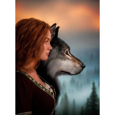 Набор для творчества Алмазная мозаика 22х32 см Рыжая девушка с волком НД-0833 - фото 62785168