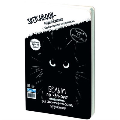 Скетчбук-перевертыш с черно-белыми страницами ЧЕРНЫМ ПО БЕЛОМУ \ БЕЛЫМ ПО ЧЕРНОМУ с котом 978-5-00241-176-4 - фото 62785324