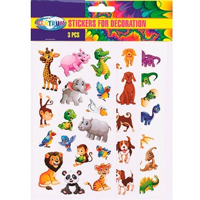 Наклейки декоративные, бумажные,3 шт 15x10мм, 30x15мм, дизайны животных в ассортименте 80731 - фото 62786044