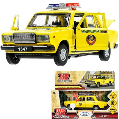 Модель 2107-12SLPOL-YE ВАЗ-2107 ПОЛИЦИЯ длина 12 см желтый Технопарк - фото 62786045