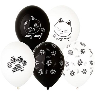 Набор шаров рис. рис+шелк Котики Лапки 36см. 5шт в уп. 1111-1171 /цена за уп/. - фото 62786361