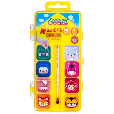 Акварель 24 цв. с кист. пласт.уп. с европодвесом Каляка-маляка АККМФ24ЕКД - фото 62786536