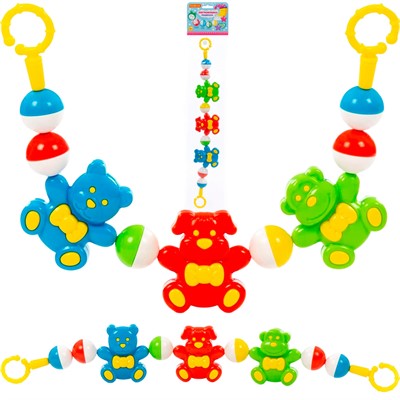 Погремушка подвеска Забавные зверята 48 см зелёный, красный, голубой 24460 П-Е /12/ - фото 62786824