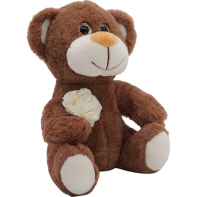 Медвежонок Сильвестр шоколадный 20/25 см с белой розой 0913620-212 - фото 62787578