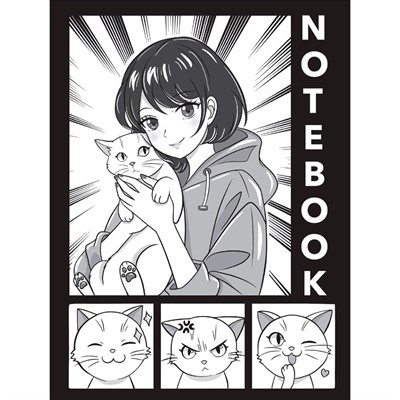 Блокнот 467-0-159-14839-5 Аниме Монохром. Девочка с котиком - фото 62788278