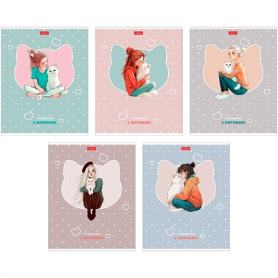 Тетрадь 48 л. клетка Девочка с котиком 48Т5лтВ1 Hatber - фото 62788489