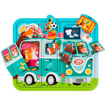 Деревянный Пазл многослойный "Путешествие на автобусе" 962217 - фото 62790011