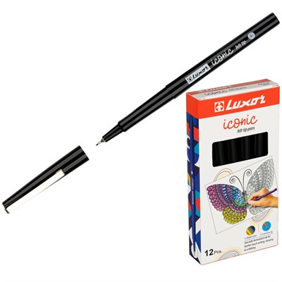 Ручка капиллярная черная Luxor "Iconic F" синяя, 0,5мм 15801 F - фото 62790916