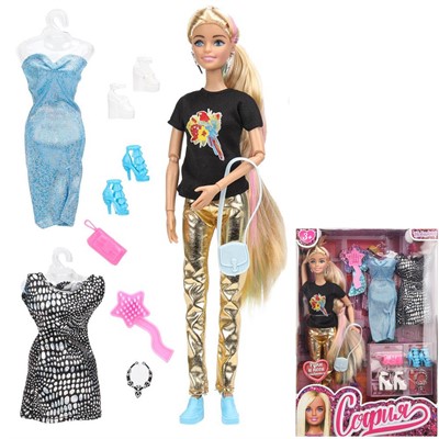 Кукла Карапуз 66001-DRESS1-S-BB София 29 см руки и ноги сгибаются, в комплекте 2 платья и акс - фото 62791066