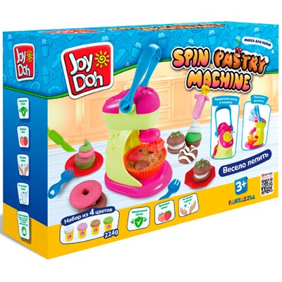 Набор для творчества Масса для лепки Joy Doh набор SPIN PASTRY MACHINE - ПИРОЖНИЦА, фабрика пирожных, 11 аксессуаров, 4 баночки с тестом,  (4 x 56 г.), SPIN-224 pot /6/ *** - фото 62792778