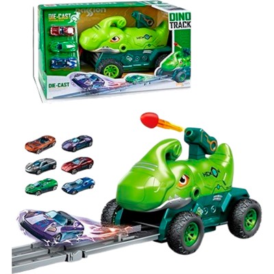 Автотрек CY-2223A Динозавр с набором машин в кор. - фото 62792911