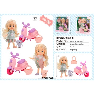 Кукла малышка 91035-C Little Milly на мопеде с питомцем в кор. - фото 62793591