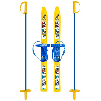 Лыжи детские Олимпик-спорт 66/75 см жёлтые с палками из стеклопластика в сетке МПЛ 102.00 Dvizhok - фото 62793731