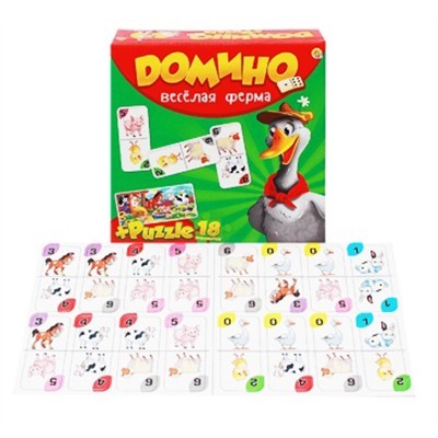 Домино Веселая ферма+Пазл 18 ИН-6753 - фото 62794237