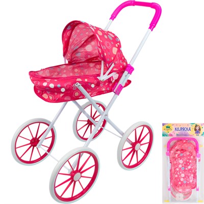 Коляска д/куклы Miss Kapriz MKD15B Розовое конфетти, большие колеса в пак. - фото 62794859