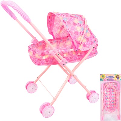 Коляска д/куклы Miss Kapriz MK336-4A Сердечки на розовом в пак. - фото 62794872