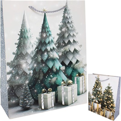 Пакет новогодний Елка 26*32*10 см 141V-1076 - фото 62796130