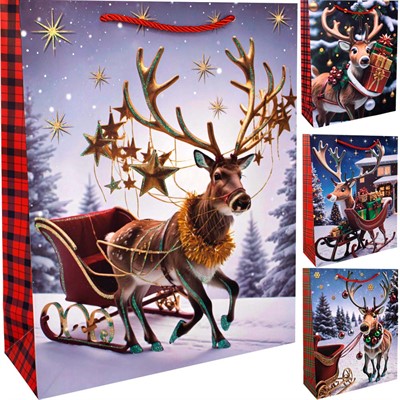 Пакет новогодний Олень 26*32*10 см 141V-1005 - фото 62796175