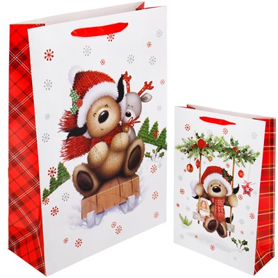 Пакет новогодний Мишка 40*32*12 см 141V-1036 - фото 62796194