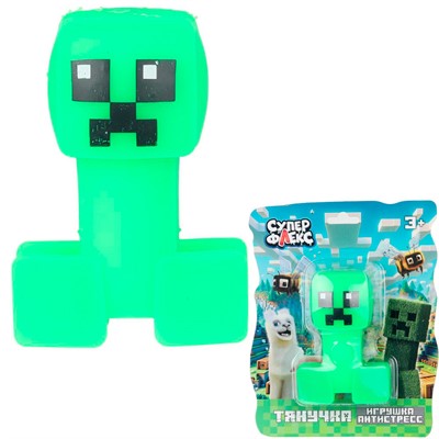 Игрушка Тянучка антистресс пиксельный персонаж зеленый человечек Супер Флекс YM-STMC03-RU - фото 62798999