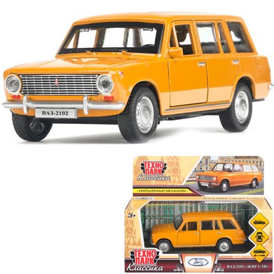 Модель 2102-12-YE-WOD Ваз-2102 12 см, двери, багаж, инер, желтый Технопарк - фото 62799075