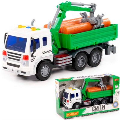 Автомобиль Сити бортовой с манипулятором инерционный со светом и звуком зеленый (в коробке) 96029 П-Е /8/ - фото 62799832