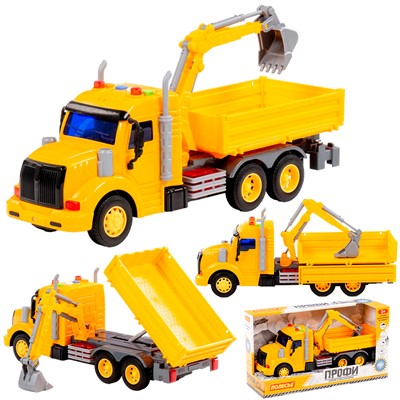 Автомобиль Профи бортовой с ковшом инерционный со светом и звуком жёлтый 96111 П-Е - фото 62799842