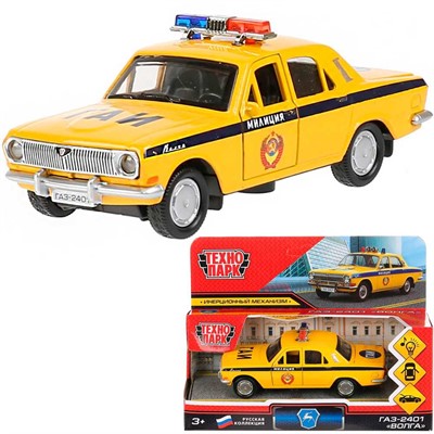 Модель 2401-12SLPOL-YE ГАЗ-2401 Волга Полиция желтый Технопарк в коробке - фото 62800316