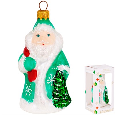 Елочное украшение Дед Мороз бирюзовый h-12 см ФУ-561/1 - фото 62800479