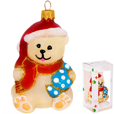 Елочное украшение Мишка плюшевый красный h-11 см ФУ-595/2 - фото 62800575