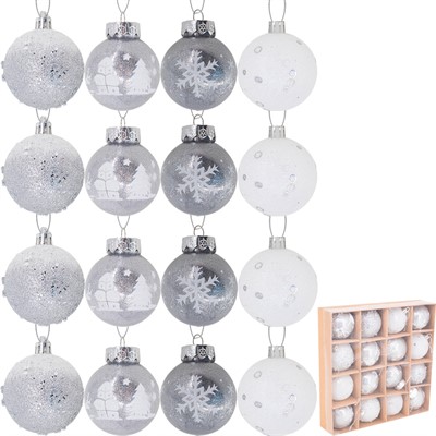 Ел.набор Шары белый, серебро 6см 16 шт FG250327385C - фото 62800868