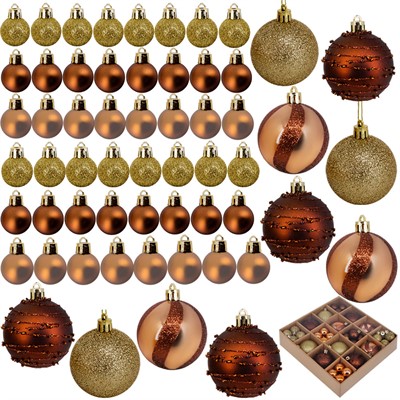 Ел.набор Шары золотой, коричневый 58 шт 3-6см FG250327575C - фото 62800903