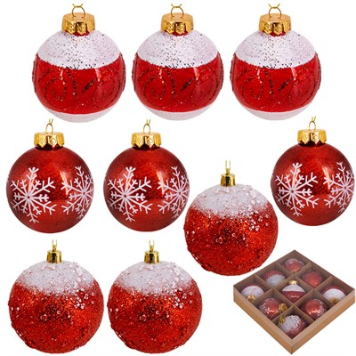 Ел.набор Шары красный 8см 9 шт FG250327379C - фото 62800916