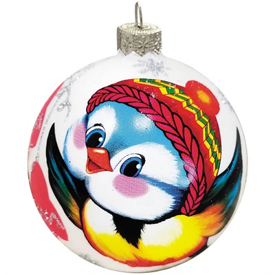 Шар 80мм Синичка в шапочке КУ-80-214025 - фото 62801057