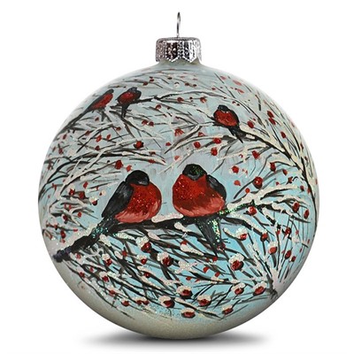 Шар 100мм Снегири на ветке с ягодами - фото 62801137