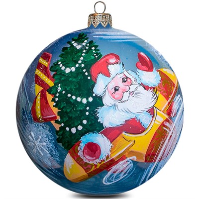 Шар 100 мм Дед-мороз на самолете - фото 62801235