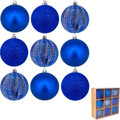 Елочный набор Шары синий 8см, 9шт FG240519133Q - фото 62801394