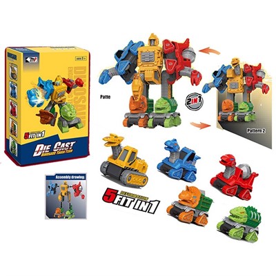 Трансформер 0783-359 5 в 1 Динозавры металл в кор. - фото 62803076