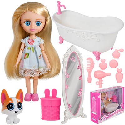 Кукла малышка RR005 в ванной комнате с аксесс. в кор. - фото 62804505