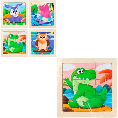 Деревянная Пазл-рамка Животные 11x11 см, 4 шт. в наборе ИД-0213 - фото 62805800