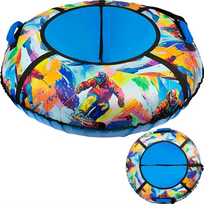 Тюбинг для катания 110 см Вихрь Оксфорд принты сиденье ПВХ с молнией Сноубордист+камера - фото 62806034