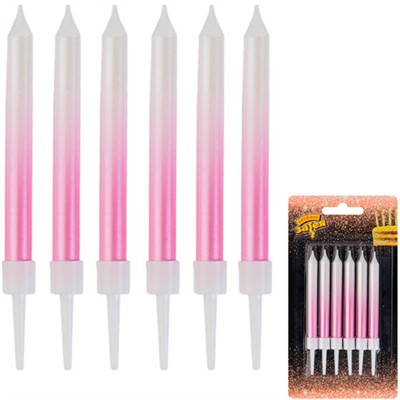 Свечи для торта Градиент бел/розов перлам 8см 6шт - фото 62806717