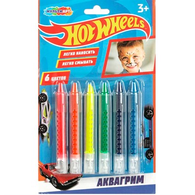 Набор для творчества Аквагрим карандаши 6 цв Хот Вилс MultiArt FACEPAINT-HW4 - фото 62808715