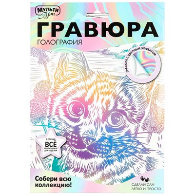 Набор Для Творчества Гравюра белая 18х24 Кошка МУЛЬТИ АРТ SCRWH-115930 - фото 62808863