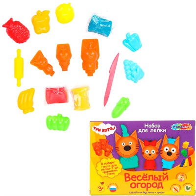 Набор для творчества Тесто для лепки Три Кота Весёлый огород 24 см MultiArt DSET-TC-121473D - фото 62809147