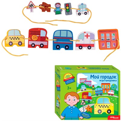 Деревянная Игра Мой городок Игра-шнуровка 89817 - фото 62809449